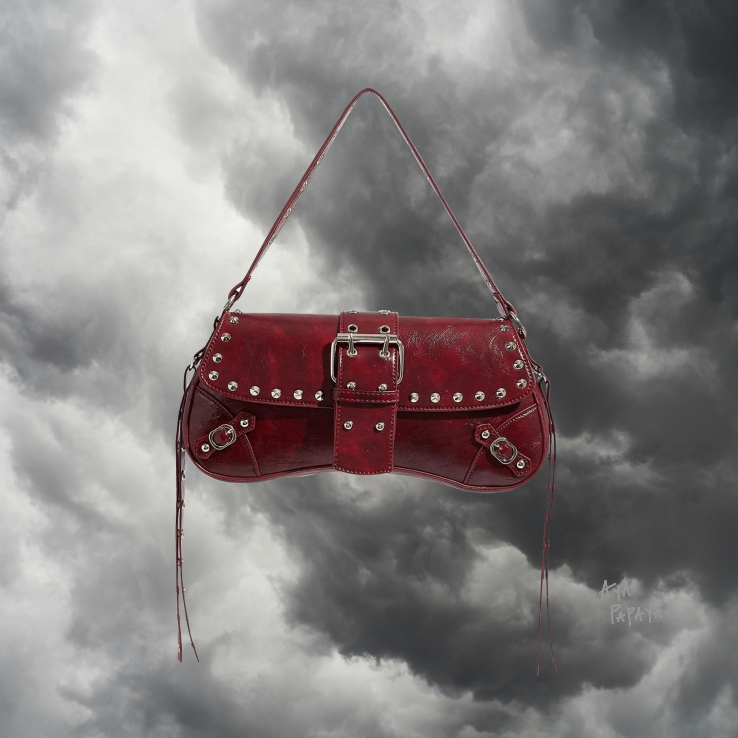 Crimson Studded Shoulder Bag 